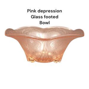 Vintage Royal Lace pink Depression glass ruffled footed console